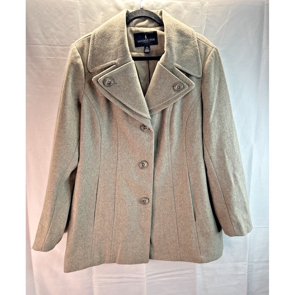 London Fog Wool Blend 3 Button Fitted Style Tan Coat Women's Size Large -Nice